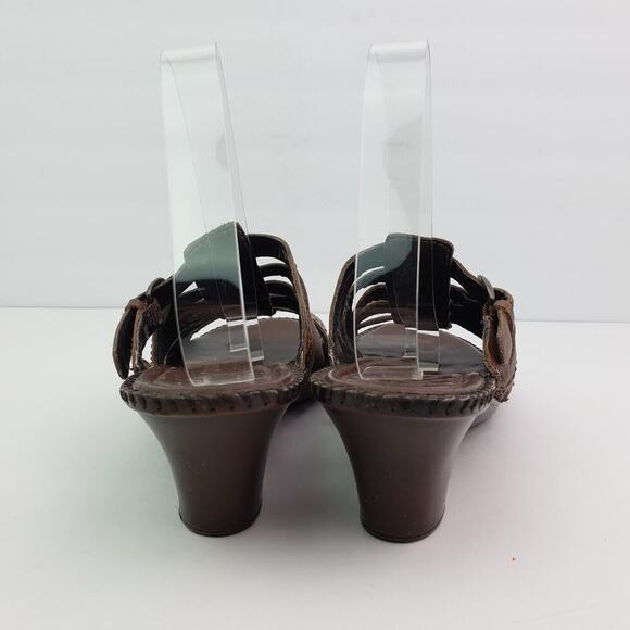 St Johns Bay Carmelita Womens Size 10 Brown Leather Slip On Slide Wedge Sandals - Picture 6 of 10